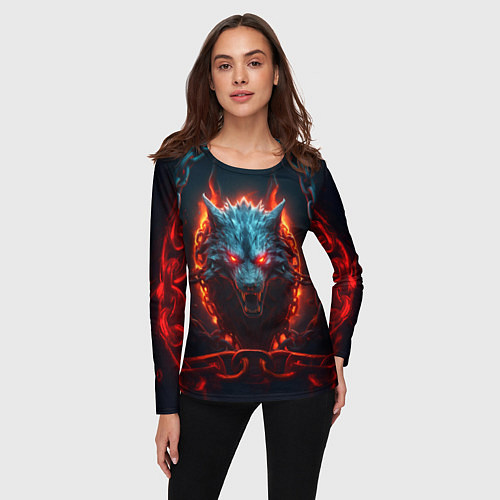 Женский лонгслив Агрессивный волк в цепях / 3D-принт – фото 3