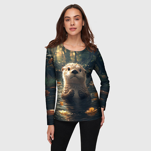 Женский лонгслив Выдра в летнем пруду / 3D-принт – фото 3