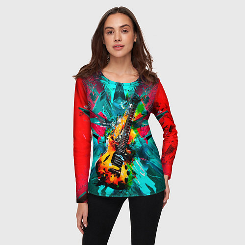 Женский лонгслив Электрогитара в красках / 3D-принт – фото 3