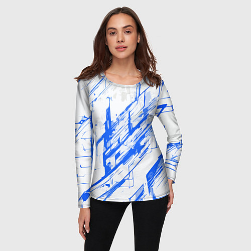 Женский лонгслив Синие полосы на белом фоне / 3D-принт – фото 3
