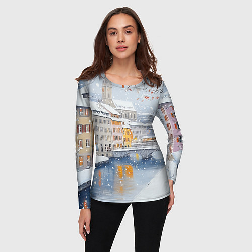 Женский лонгслив Заснеженный Санкт-Петербург / 3D-принт – фото 3