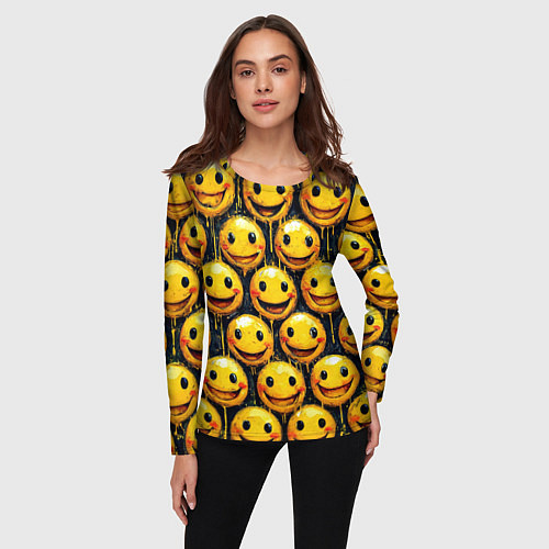 Женский лонгслив Смайлы краской с потеками / 3D-принт – фото 3