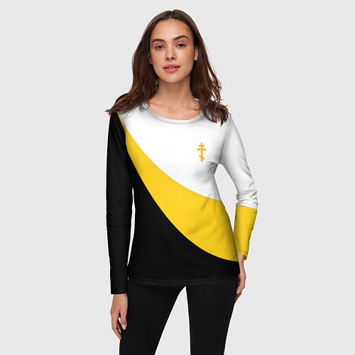 Женский лонгслив Мы русские с нами Бог малый желтый крест Николай I / 3D-принт – фото 3