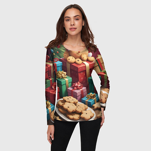 Женский лонгслив Рождественское печенье / 3D-принт – фото 3