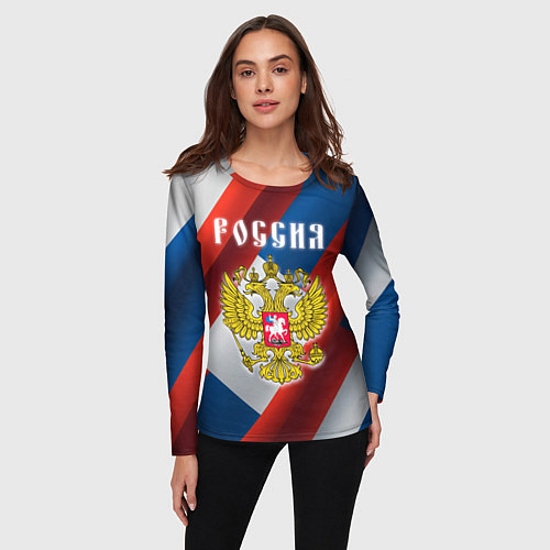 Женский лонгслив Цвета флага России, паттерн / 3D-принт – фото 3