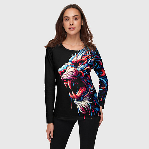 Женский лонгслив Фантазийный красочный тигр - ирезуми / 3D-принт – фото 3