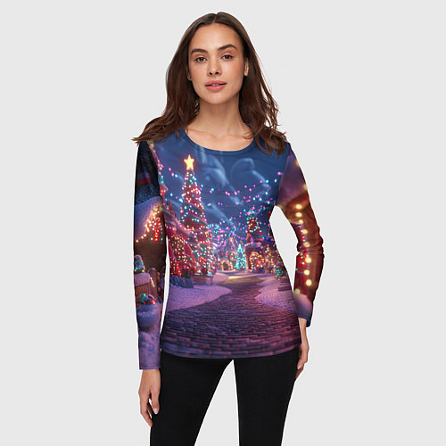 Женский лонгслив Дорога в новый год / 3D-принт – фото 3