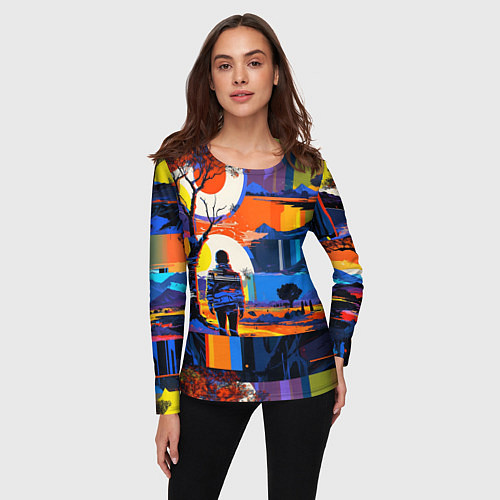 Женский лонгслив Ночная прогулка абстракция / 3D-принт – фото 3