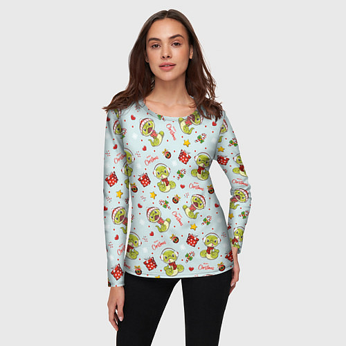 Женский лонгслив Паттерн со змейкой 2025 / 3D-принт – фото 3