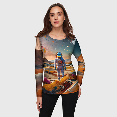 Женский лонгслив Космонавт на красочной планете / 3D-принт – фото 3