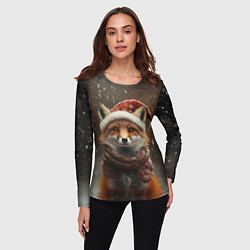 Лонгслив женский Лисица в новогодней шапочке, цвет: 3D-принт — фото 2