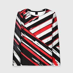 Лонгслив женский Красно-белые диагональные полосы на чёрном фоне, цвет: 3D-принт