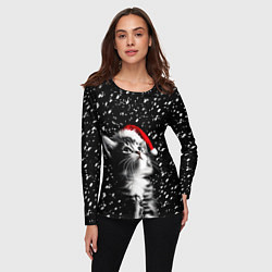 Лонгслив женский Милый котенок - первый снег, цвет: 3D-принт — фото 2