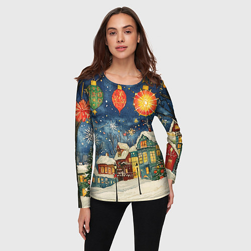 Женский лонгслив Новый год на улице / 3D-принт – фото 3