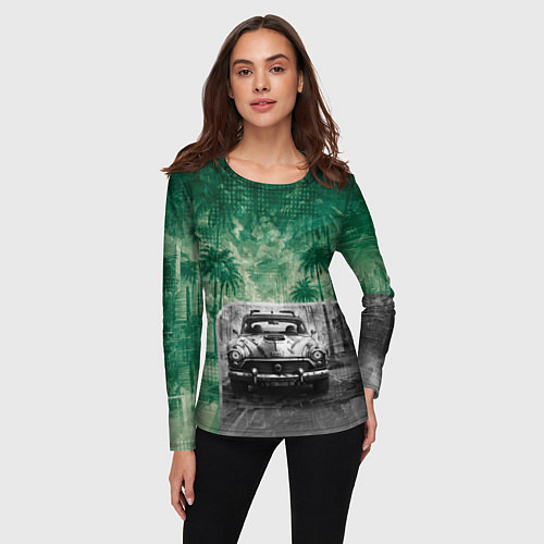 Женский лонгслив Ретроавтомобиль / 3D-принт – фото 3