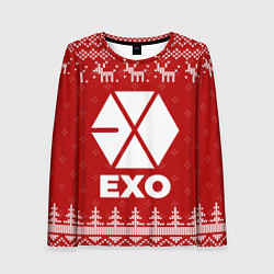 Лонгслив женский Новогодний Exo с оленями, цвет: 3D-принт