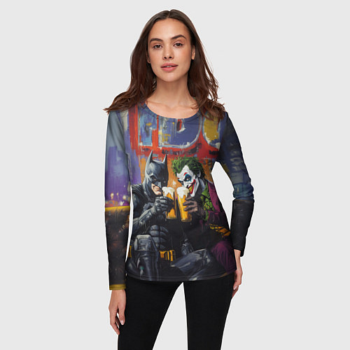Женский лонгслив Джокер и Бэтмен пьют пиво / 3D-принт – фото 3