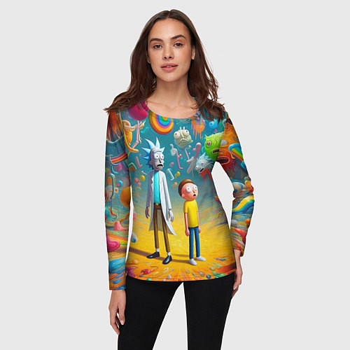 Женский лонгслив Рик и Морти - сюрреалистическая фантазия / 3D-принт – фото 3