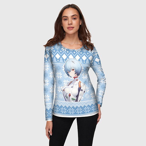 Женский лонгслив Rei christmas sweater Evangelion / 3D-принт – фото 3