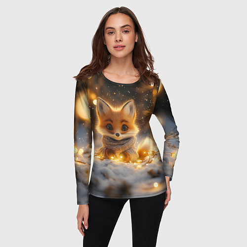 Женский лонгслив Лисичка и огоньки / 3D-принт – фото 3