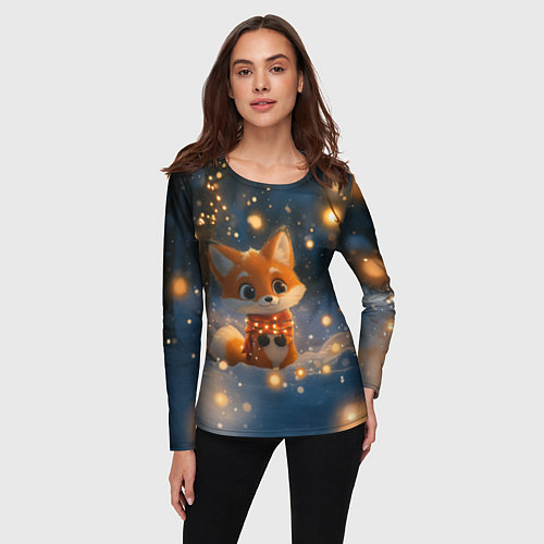 Женский лонгслив Лисичка в лесу огней / 3D-принт – фото 3