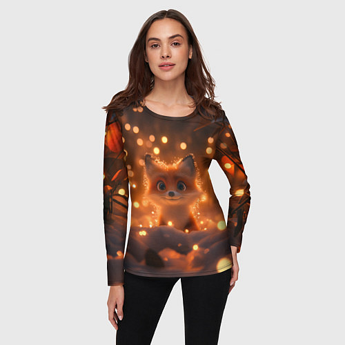 Женский лонгслив Лисичка в желтых огоньках / 3D-принт – фото 3
