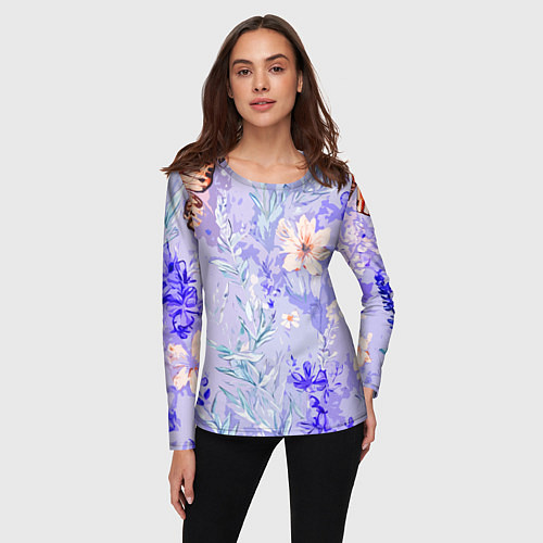 Женский лонгслив Растения на розовом фоне / 3D-принт – фото 3