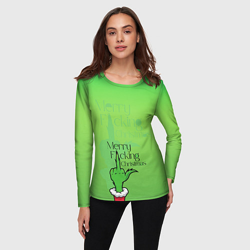 Женский лонгслив Гринч merry fucking christmas / 3D-принт – фото 3