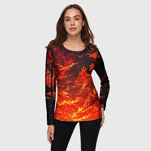 Женский лонгслив Багровый огненный закат / 3D-принт – фото 3