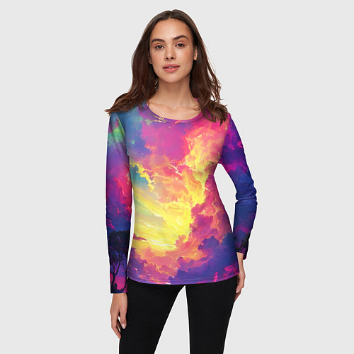Женский лонгслив Розовые облака на синем небе / 3D-принт – фото 3