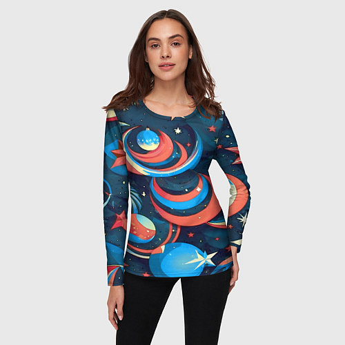 Женский лонгслив Абстракция ёлочных игрушек / 3D-принт – фото 3
