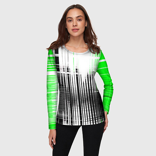 Женский лонгслив Зелёно-чёрный гранж на белом фоне / 3D-принт – фото 3