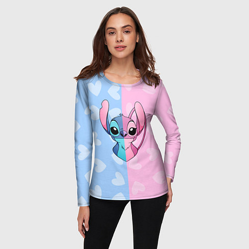 Женский лонгслив Стич и Ангел / 3D-принт – фото 3