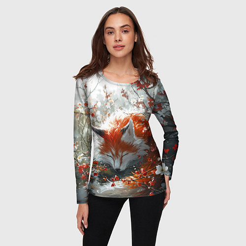 Женский лонгслив Милая лисичка в лесу / 3D-принт – фото 3