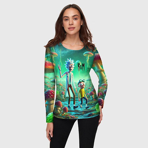 Женский лонгслив Рик и Морти изучают планету мухоморов - нейроарт ф / 3D-принт – фото 3