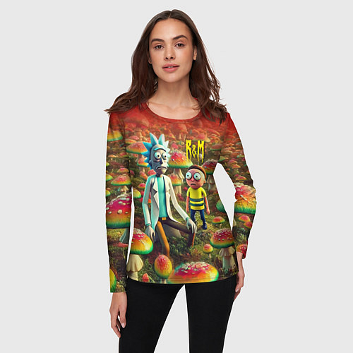 Женский лонгслив Рик и Морти заблудились в мухоморном поле / 3D-принт – фото 3
