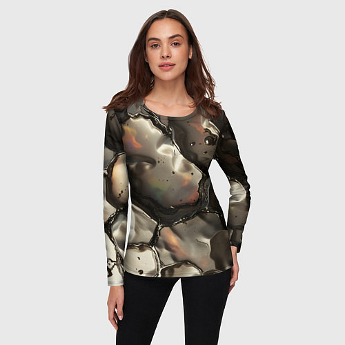Женский лонгслив Жидкая субстанция светло-коричневая / 3D-принт – фото 3
