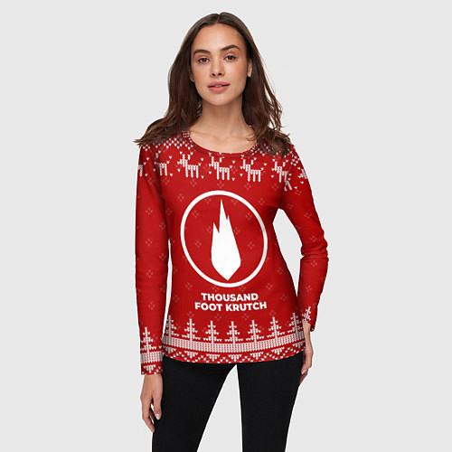 Женский лонгслив Новогодний Thousand Foot Krutch с оленями / 3D-принт – фото 3