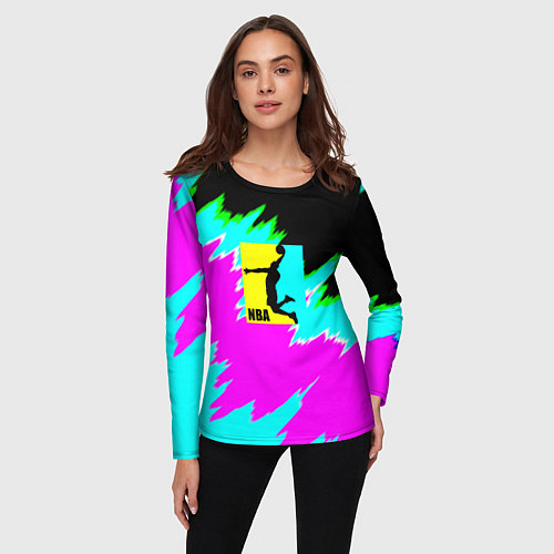 Женский лонгслив NBA неоновые краски текстура / 3D-принт – фото 3