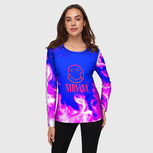 Женский лонгслив Nirvana neon flame / 3D-принт – фото 3