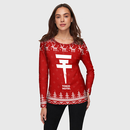 Женский лонгслив Новогодний Tokio Hotel с оленями / 3D-принт – фото 3