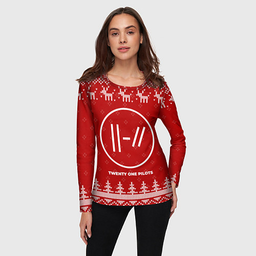 Женский лонгслив Новогодний Twenty One Pilots с оленями / 3D-принт – фото 3