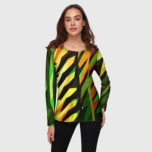Женский лонгслив Чёрно-жёлтая абстракция / 3D-принт – фото 3