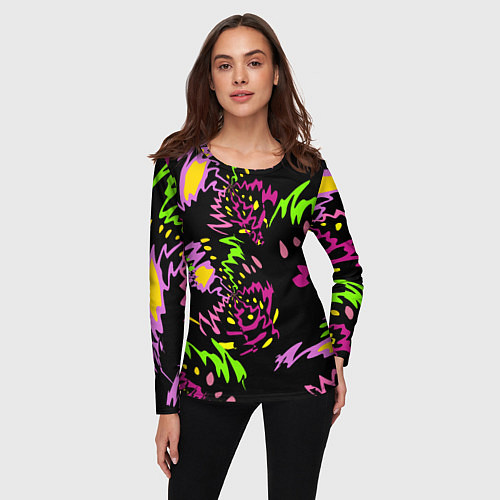 Женский лонгслив Яркие абстрактные круги-зигзаги / 3D-принт – фото 3