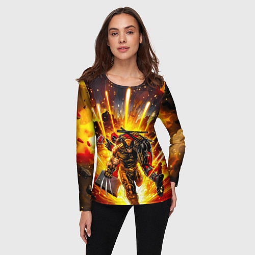 Женский лонгслив Дэдпул и Росомаха при взрыве / 3D-принт – фото 3