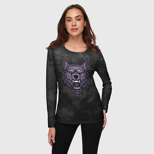 Женский лонгслив Яростный волк на темном фоне / 3D-принт – фото 3