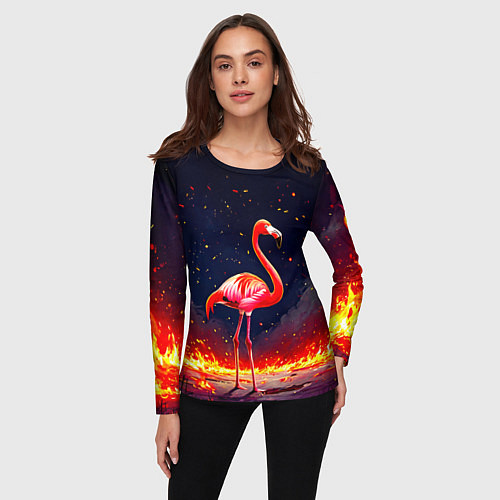 Женский лонгслив Фламинго в огне / 3D-принт – фото 3