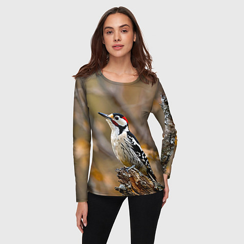 Женский лонгслив Дятел в лесу / 3D-принт – фото 3