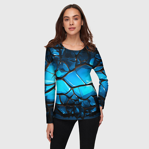 Женский лонгслив Синяя текстура объемных плит / 3D-принт – фото 3