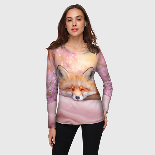 Женский лонгслив Милая лисичка и сирень / 3D-принт – фото 3